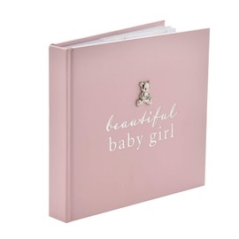 Happy Homewares Bambino Keepsake Baby Pink Photo Album with Teddy Bear Decoration - Beautiful Baby Girl - 4" x 6" - Perfect for New Parents or a Baby Shower