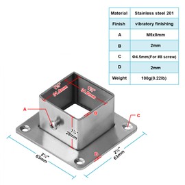 eoere 8 PCS 1-1/4" Square Post Flange Base, Metal Floor Deck Rail Systems for 1-1/4" x 1-1/4" Fence or Deck Mount Post Fittings