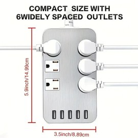 GOG Power Strip with 5 USB Ports 6.7 Ft Long Extension 6 AC outlets USB Charging