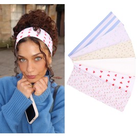Leeven Women's Headbands for Short Hair Non Slip Elastic Floral Hairbands Soft Fabric Stripe Head Bands for Girls Heart Headbands