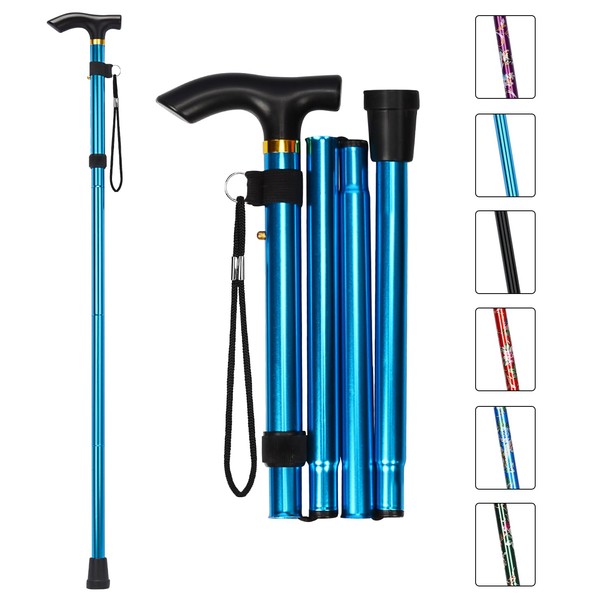 MFE Folding Cane, Portable 5-Level Adjustable Height Walking Stick with