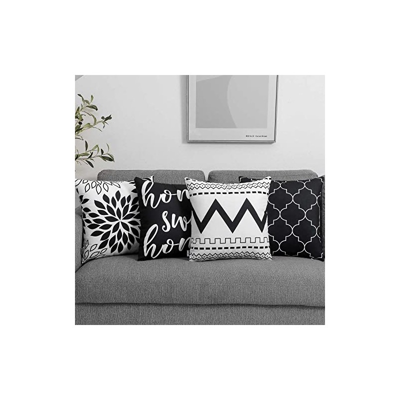 Set of 4 Luxton Black Cushion Covers, Flannel Soft Abstract