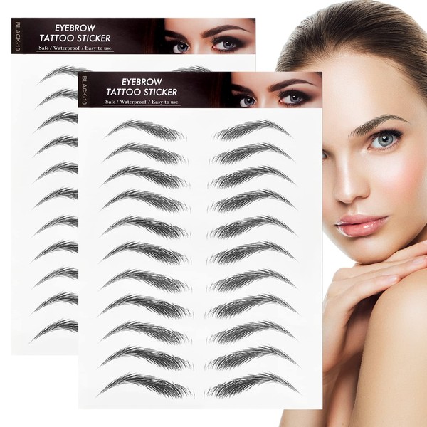 2 Sheets / 22 Pairs Eyebrow Tattoo Stickers Eyebrow Transfer Stickers Waterproof Authentic Eyebrow Sticker High Arch Style False Eyebrow Tattoo Stickers (Black)