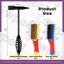 Swpeet 5Pcs 10 Inch 300g Welding Hammers and Nylon Scratch Wire Brush with Steel Wire Brush Slag Removal Tool Assortment Kit, Welding Chipping Hammer with Steel Coil Spring Handle for Removing Slag