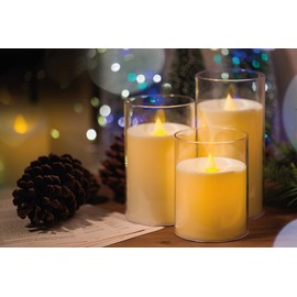 Glowing Creations Flameless Candle – Battery-Operated Set of 3 White Acrylic Candles with Remote Control for Home Décor, Bathroom, Bedroom, Living Room, Boho Apartment Essentials, Wedding Lights