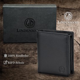 LINDENMANN Men's Wallet Leather Black, black