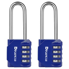 2 Pack disecu 2.6 Inch Long Shackle Combination Lock, 4 Digit Outdoor Waterproof Padlock for School Gym Locker, Sports Locker, Storage Unit, Gate, Fence, Toolbox (Blue)