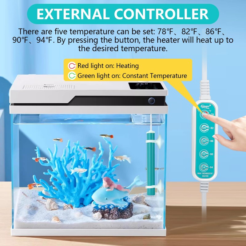 hygger Mini Submersible Aquarium Heater, Turtle and Betta Tank Heater