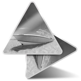2 x Triangle Stickers 7.5cm - BW - Fishing Boat Bahamas Holiday Beach Fun Decals for Laptops,Tablets,Luggage,Scrap Booking,Fridges #40792
