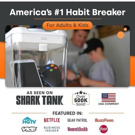 Cell Phone Lock Box w/Timer - Phone Jail Timed Lock Box - KSafe Time Lock Box for Snacks, Food & Cell Phone - Safe Box w/Timer & Snack Lock Box (Medium, Blue Lid + 5.5” Clear Base w/Access Port)