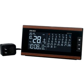 Seiko Clock DL212B Seiko Alarm Clock, Radio Wave, AC Type, Digital Monthly Calendar Function, Luck-Day Display, Brown, Wood Grain Pattern
