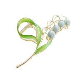 1Pc Pink Gold Lily of The Valley Flower Hair Clips, Large Metal Claw Clip,Orchid Clamps,Lily Jaw Clamp Styling Accessories for Thick Thin,Hair Accessories