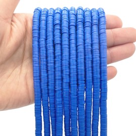 QiQnHngD 10 Strands Clay Bead, Heishi Beads for Bracelet Stack, Royal Blue Clay Beads for Adults, Flat Clay Beads Kit for Friendship Bracelets, Neutral Clay Beads Bracelet Making Kit(Royal Blue)