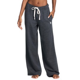 U.S. Polo Assn. Wide Leg Charcoal Grey Sweatpants for Women with Pockets, Wide Leg Sweats (Charcoal Heather, Medium)