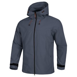 BANTREK Mens Rain Jacket Waterproof Lightweight Windbreaker Hooded Softshell Jacket for Hiking Travel Outdoor Performance (Space Gray,Large)