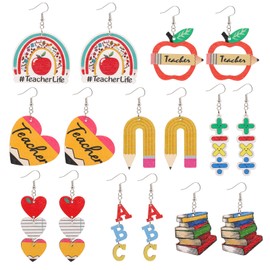 Risyfjew 8 Pairs Earrings for Women Lightweight Wooden Holiday Drop Dangle Earrings Heart Cute Gifts Jewelry Pride Month 4th of July Independence Day