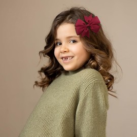 Baby Girls Hair Accessories Set, 8 PCS Fully Lined Baby Bows 2inch 3inch Hair Bows Alligator Clips for Baby Girls Infants Toddlers in Pairs (Burgundy)