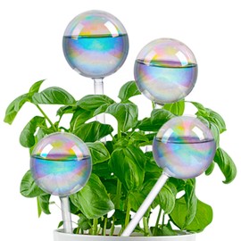 Jiuhexuj Plant Watering Globes - 4 Pack Iridescent Rainbow Gradient Color Clear Glass Plant Watering Devices - Self Watering Planter Insert for Indoor and Outdoor Plants - Measures 9" L x 2.9" D