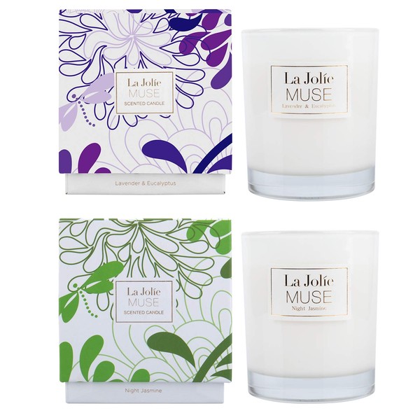 LA JOLIE MUSE Lavender Eucalyptus & Jasmine Scented Candle, Candles Gifts for Women, Aromatherapy Candles, Relaxing Candles for Women Stress Relief, Soy Candle Set, 8.1 oz Each