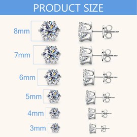 RENKE Hypoallergenic Stud Earrings for Women, 6 Pairs 3-8mm Surgical Steel Earrings with Sparkling AAAAA+ Cubic Zirconia - Perfect for Every Occasion，stud earrings for women，earrings studs