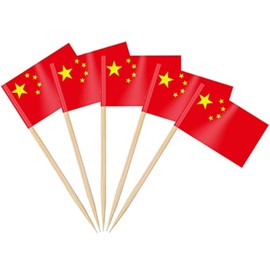 AhfuLife 100/200pcs China Toothpick Flags, Chinese Cocktail Stick Flag for Olympic Decorations Sandwich Food Cupcake Toppers Tableware World Cup Party Supplies Pub Royal Event Decor (100 Pcs)