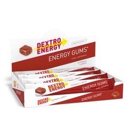 Dextro Energy DEXTRO ENERGY GUMS COLA + KOFFEIN - 360g (8 Stück) - Fruchtgummi, schnell verfügbaren Kohlenhydraten, für intensive Workouts, Koffeinkick und Ausdauer, Kaubares Liquid Gel, ohne Gelatine, vegan