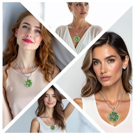 SHOP LC DELIVERING JOY Murano Style Millefiori Green Glass Necklace - Flower Necklaces for Women Trendy - Colorful Beaded Jewelry Stainless Steel 24-26" Christmas Birthday Gifts