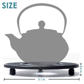 Black Cast Iron Teapot Trivet with Rubber Pegs for Japanese Cast Iron Teapot Hot Dishes, 5.5 Inch Diameter Cast Iron Mat for Dining and Kitchen Table