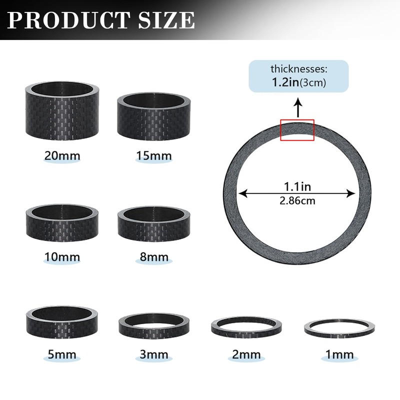 DYTHHN 11Pcs Carbon Fiber Bicycle Stem Headset Spacer Durable Bicycle