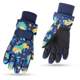 Waterproof Winter Kids Gloves Cartoon Boys Girls Snow Mittens Warm Outdoor Ski Gloves with Fleece Lining (9-13 Years,Navy)