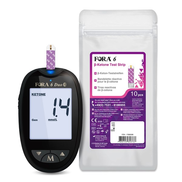 FORA Duo 2 in 1 (Blood Sugar, Ketone) Bluetooth, Blood Glucose Monitors + 10 x Ketone Test Strips