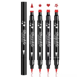 Meilury 4PCS 레드 라이너 펜 세트 스탬프 더블헤드 리퀴드 펜슬 여성용 앤립 프로페셔널 워터프루프 할로윈 4PCS Red Liner Pen Set Stamp Double-Head Liquid Pencil for Women Professional Waterproof Halloween [4PCS]