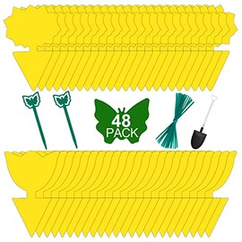 Paquete de 48 trampas para moscas de frutas para plantas de interior, hongos, mosquitos y mosquitos, para exteriores, atrapamoscas pegajosas para casa al aire libre, insectos voladores, mosquitos de
