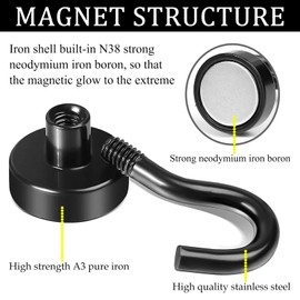 ZWYYTHC 20Pcs Magnetic Hooks Heavy Duty, 25Lb/11kg Strong Heavy Duty Cruise Magnet S-Hooks for Classroom, Fridge, Hanging, Cabins, Grill, Kitchen, Garage and Workplace etc, Screw in Hook Black