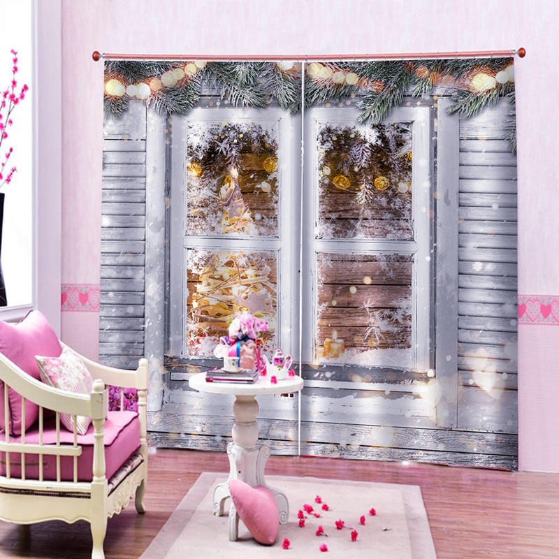 Waterproof Christmas Curtain Window Decorations Christmas Ornaments Home Living Room
