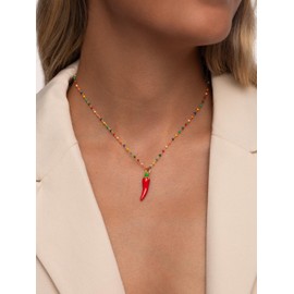 SINGULARU - Chili Pepper Charm. Brass with 18K Gold Plated Plating and Enamel Jewellery for Women, One size, Gold, No Gemstone