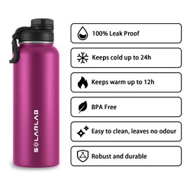 SOLARLAB Stainless Steel Water Bottle, Thermal Flask, Insulated Flask, 1 Litre for Hot and Cold Drinks, for Outdoor and Sports (Purple, 1.2 L)