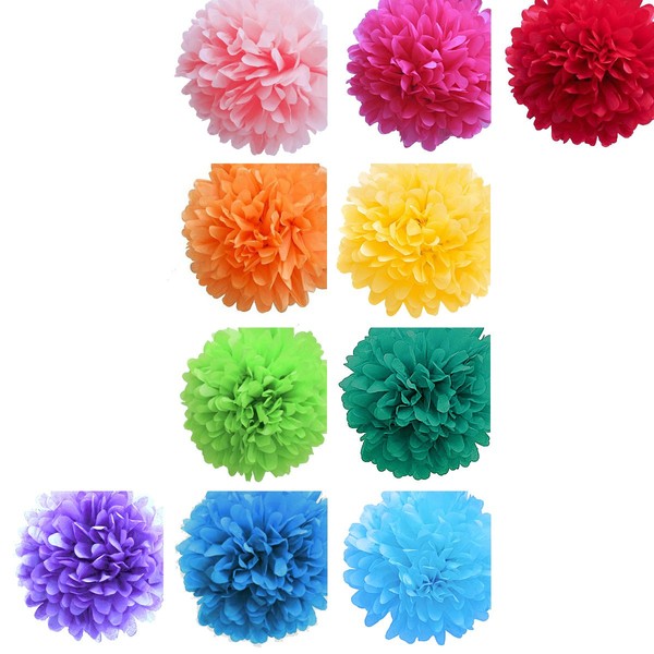 Paper Flowers, Paper Pom Poms, Colorful Rainbow Colors, 10 Colors (13.8 inches (35 cm or 25 cm or 15 cm) (Set of 10 or 20 pieces) / (25 cm 20 pieces)