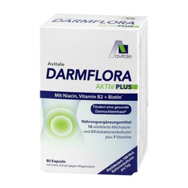 Avitale Darmflora Aktiv Plus with 100 billion lactic acid and bifidobacteria from 10 selected strains and vitamin A, B1, B2, B6, biotin, folic acid & niacin, 80 capsules