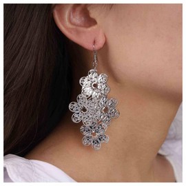 Inilbran Boho Filigree Flower Earrings Vintage Cluster Flower Hook Earrings Silver Flower Dangle Earrings Super Lightweight Chandelier Earrings Jewelry for Women and Girls