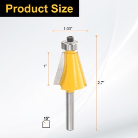 sourcing map 2pcs 15 Degree Chamfer Router Bit 1/4 Inch Shank 1" Cutting Length Carbide Tip with Bearing for Woodworking Milling Cutter Tool, Yellow