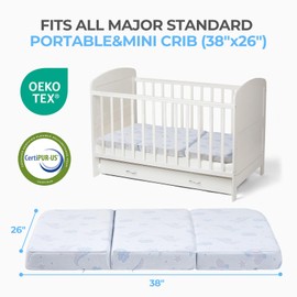 Pack and Play Mattress - 38"x26" Pack N Play Mattresses Pad with Breathable Jacquard Cover, Dual-Sided Density Memory Foam Foldable Portable Crib Mattress