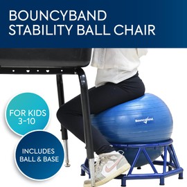 Bouncyband Stability Ball Chair – Balance Ball Seating Improves Focus at School or at Home for Kids Aged 3-10 with 200lb Maximum Weight – 15” x 15” x 20” Kit Includes Fidget Ball and Base
