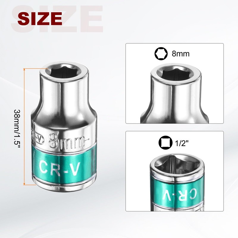 HARFINGTON 6pcs 1/2" Drive 6 Points Socket 8mm Metric Shallow