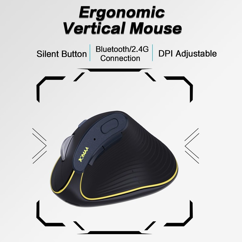 JOMAA Ergonomic Wireless Bluetooth Vertical Silent Mouse, Rechargeable with Backlight