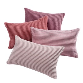 Topfinel Cushion Cover 30 x 50 cm Pink Set of 4 Corduroy Cushion Covers Decorative Cushion Cover Sofa Cushion Decorative Cushion Decoration for Sofa Bedroom Living Room Balcony Children Fluffy Colour