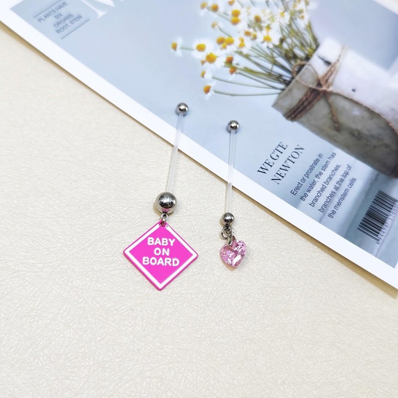 Besyvvin 2pcs Pregnancy Belly Button Bars Pink Maternity Plastic Navel