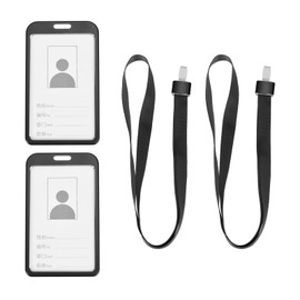 YOKIVE 2 Pcs Badge Holder, Vertical Aluminum with Metal Hook Detachable Neck Lanyard | Protecting Cards, Great for ID Cards (Black, 3.7 x 2.3-inch)