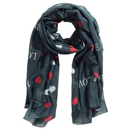 Ulla Popken Ladies Large Sizes Plus Size Plus Size Scarf Hearts Love 828217, navy