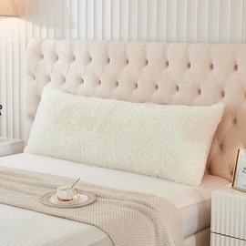 Uhamho Body Pillow Cover Large Fluffy Shaggy Lumbar Full Body Pillowcase 21 x 54 Inches Soft 1 Pack Modern Home Decorative Zipper Closure, Cream